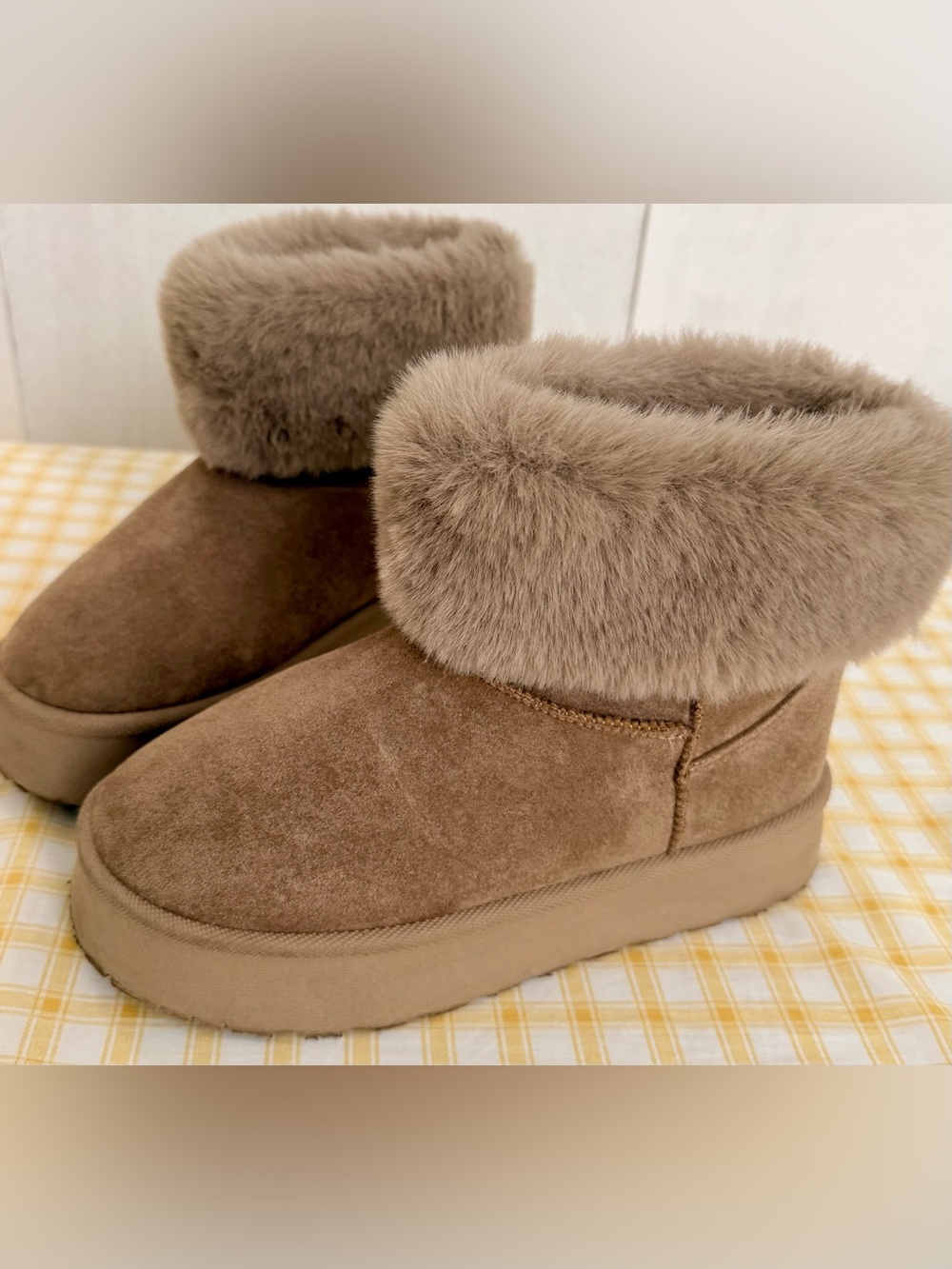Women's Taupe Platform Fur Lined Ankle Booties